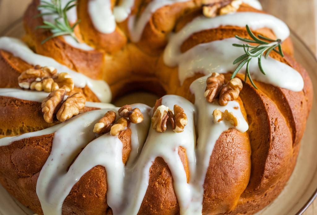 Pumpkin Spice Babka with Cream Cheese Glaze – a golden, swirled loaf of spiced pumpkin babka drizzled with creamy cream cheese glaze, perfect for fall baking and holiday treats."